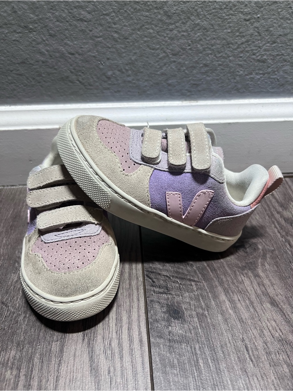 Veja Kids Velcro Sneakers in Pink, Lavender, and Cream